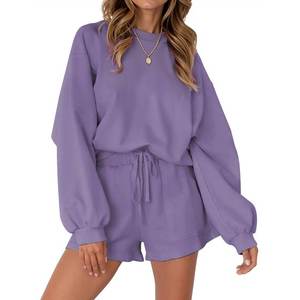 Ensembles de pyjama pour femmes tenues deux pièces sweats à manches longues ensembles de salon hauts et shorts décontractés tenues d'automne - Product Image 1
