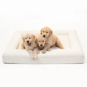 Cute Square Boucle Plush Pet Beds Custom Soft Warm Machine Washable Dog Bed Sofa Orthopedic Large Dog Luxury Memory Foam Dog Bed