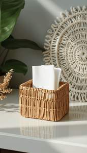 Boîte à mouchoirs en rotin de style bohème idéale pour superposer des textures et ajouter un charme terreux aux chambres à coucher salons et salles de bain - Product Image 4
