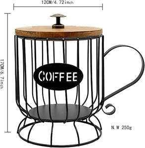 Black Wire Countertop Organizer <b>Coffee</b> <b>Pod</b> <b>Storage</b> Basket with Wooden Lid Kitchen Bar Accessory Use for Pots at Acceptable Price - Product Image 5