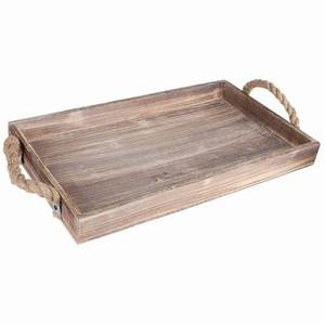 Juego de 2 bandejas modernas de madera de mango hechas a mano, forma rectangular con acabado de lavado blanco y mango para servir alimentos - Product Image 3