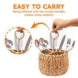 Hot Sale 2024 Brown Rattan Wicker Cutlery Holder <b>Utensil</b> Silverware Rattan Flatware Cutlery Holder for Spoons Fork Napkin Holder - Product Image 3