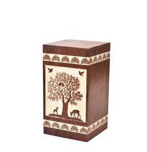 Urne en palissandre pour cendres humaines Arbre de vie Cerf Animaux personnalisés Enterrement à la main - Product Image 5