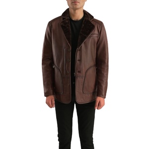 Veste longue en cuir d'agneau véritable pour homme, tendance, manches longues, col rabattu, ceinture, manteaux d'automne longs pour homme 2026 - Product Image 2