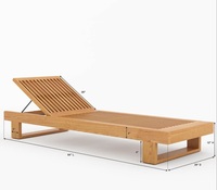 Chaise longue moderne en teck massif avec coussin imperméable couleur bois naturel pour espaces extérieurs, cour, bord de piscine, villa, parc, hôtel