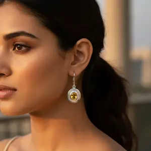 Boucles d'oreilles en argent 925 avec fermoir à levier et pierre précieuse jaune, bijoux pour femmes - Product Image 3