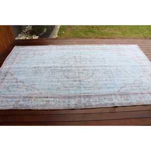 Alfombra Turca, Alfombra Vintage Grande de 5x8.6 pies, Alfombra de Lana con Rayas Azules - Product Image 3