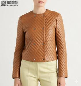 Chaqueta de cuero transpirable de piel de oveja auténtica para mujer, chaqueta de cuero acolchada de oveja a la moda de alta calidad, chaqueta de cuero personalizada - Product Image 1