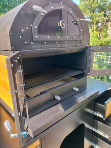 Horno de leña para exteriores con gabinete de almacenamiento modular Diseño rústico e industrial - Product Image 1