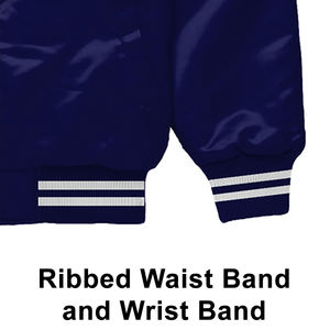 Veste universitaire en satin bleu marine de luxe Baseball Letterman Bomber College Jacket Vêtements de sport athlétiques de haute qualité - Product Image 4