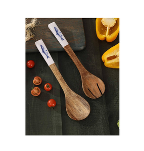 New Arrival Acacia <b>Wood</b> and resin <b>spoon</b> Salad Servers <b>Set</b> with Resin white Handle for Serving Mixing Salad <b>spoon</b> - Product Image 1