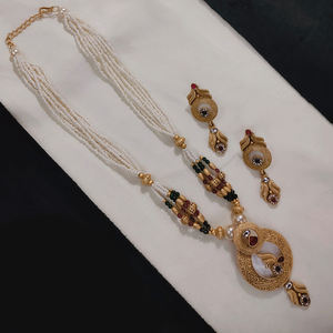 ชุดเครื่องประดับหิน pota และไข่มุกชุบทองอย่างสง่างามสร้อยคอหลายเส้นพร้อมต่างหูผสมผสานไข่มุกที่ไร้กาลเวลา - Product Image 2