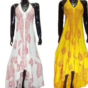 Tissu rayonne Om imprimé Boho été mode Maxi-robe espagnole-manches papillon-plage porter robe slip-hippie en gros - Product Image 1