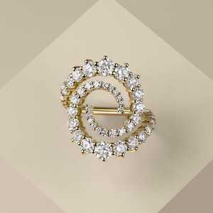 Anillo fino de banda abierta con diamante cultivado en laboratorio de corte brillante, oro amarillo de 14 quilates, diseño de flor único para bodas, fiestas, regalo de amantes - Product Image 2