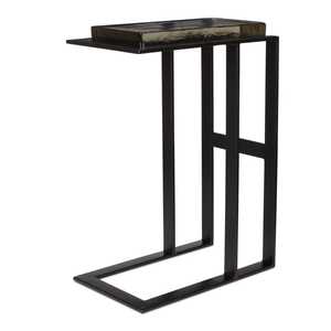 Table d'appoint moderne avec cadre en métal noir et plateau artistique - Product Image 1