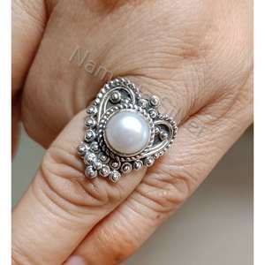 Handmade Freshwater Pearl <b>Statement</b> <b>Ring</b> for Women Handcrafted in Sterling <b>Silver</b> Elegant Pearl Jewelry - Product Image 1