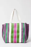 Sac de voyage cosmétique pour femme en nylon tissé rayé personnalisé, durable, grande capacité, pochette à parfum, haute qualité, estampage à chaud