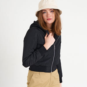 Chaqueta Bomber de alta calidad para mujer 2024 con cuello con capucha, manga larga, cremallera completa, estilo corto, forro de algodón transpirable, nailon - Product Image 5