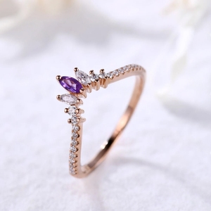 แหวนทองสุดหรูแหวนพลอยอเมทิสต์สีทองสวยพร้อมแหวนเพชรแท้ดีไซน์ใหม่ - Product Image 3