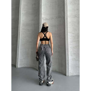 Pantalon en jean baggy avec détails de coutures 7088 - Gris délavé - Product Image 2