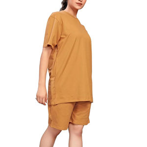 Conjunto de pantalones cortos de manga corta para mujer, conjunto de dos piezas de verano 100% de algodón para mujer, conjuntos de mujer, ropa de calle de gran tamaño con cuello redondo - Product Image 2