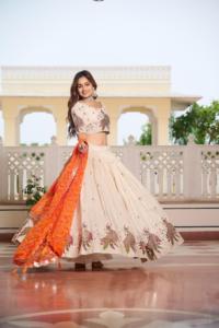 2024 verano tejido puro seda niñas fiesta Casual Lehenga Choli hasta el suelo tejido estampado Festival bordado secuencia lavable - Product Image 5