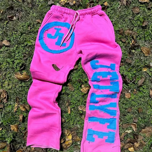 Haute qualité Y2k Cargo pantalons hommes pantalons de survêtement empilés évasés Joggers personnalisé bouffée impression en détresse broderie pantalon hommes - Product Image 4