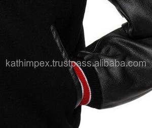 Veste universitaire noire Letterman en laine et cuir unisexe avec fermeture à bouton-pression pour le printemps en toile - Product Image 6