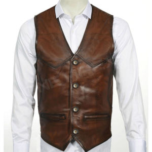 Dernière mode, gilet en peau de vache robuste de qualité supérieure, gilet en cuir véritable sans manches pour hommes, veste en tissu tricoté - Product Image 4