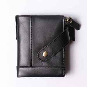 Cartera con cadena de piel auténtica Vintage para hombre al por mayor, Tarjetero con bloqueo RFID y botón de cremallera corto - Product Image 3