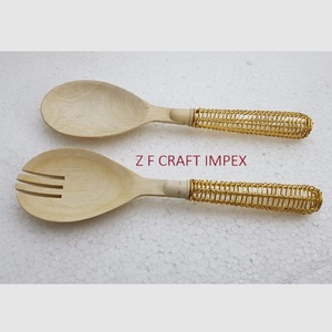 Mango hecho a mano de latón, herramientas de servidor de ensalada de madera, mango de madera, nuevo tipo de cuchara para servir para hoteles, el mejor diseño, cuchara para servir - Product Image 1
