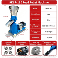 Machine à granulés d'aliments 9KLP-180, 5 kW, petite machine à granulés d'aliments pour volailles, pour poulets, canards, bovins, moutons, élevage