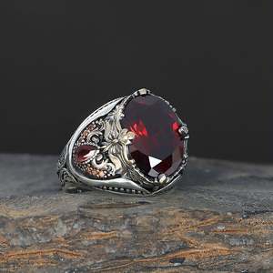 Anillo de Plata de Ley 925 de Alta Calidad para Hombre, Estilo Otomano, Piedra Natural Turca, Moda Azuris VALKH1825 - Product Image 3