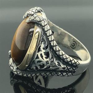 Anillo de garra de plata 925 hecho a mano para hombre, anillo de piedras preciosas de piedra de ojo de Tigre, joyería fina - Product Image 5