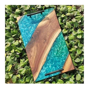 Plateau de service en bois incrusté de résine artisanale Plateau de service en résine d'art fonctionnel de haute qualité fait à la main restaurants hôtel - Product Image 3