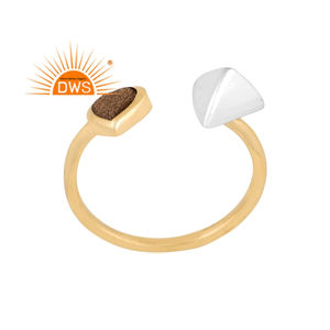 Nouvelle tendance Design laiton plaqué or 18 carats or naturel éclat obsidienne bague en pierres précieuses Demi bijoux fins pour les femmes cadeau pour elle - Product Image 1