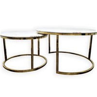 Ensemble de tables gigognes modernes pour salon, en fer métallique couleur or antique, revêtement en poudre dorée, plateau en marbre/verre, 3 pièces