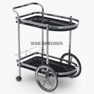 Cadre plaqué or de haute qualité en aluminium moulé avec miroir en verre Chariot de service à 3 niveaux avec roues pour hôtels et restaurants - Product Image 3