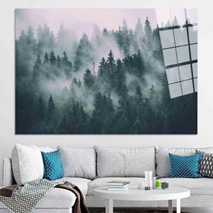 Arte Impreso en Lienzo: Diseño Gráfico de Bosque de Pinos con Niebla, ARTE EN VIDRIO TEMPLADO - Product Image 1