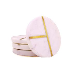 Sous-verres en marbre blanc avec bordure en laiton pour un design créatif, sous-verres 100% marbre pour restaurant, table à thé, décoration - Product Image 6