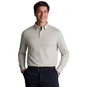 Camiseta de Manga Larga para Hombre, Personalizada al por Mayor, de Felpa, Corte Clásico, 100% Algodón, Transpirable, Color Gris Plateado, MOQ 10 Piezas - Product Image 1