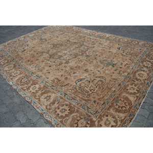 Vintage Rug, 9.7x12.6 ft Oversize Turkish Rug, <b>Brown</b> Blue Ikat Rug - Product Image 2