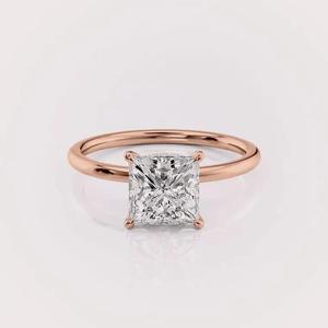 IGI Certified Princess Shape Lab Created Diamond Engagement <b>Ring</b> 9K Yellow / Rose & White Gold Hidden Halo Bridal <b>Ring</b> - Product Image 1
