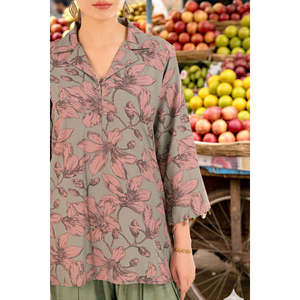 Ensemble 2 pièces en coton et lin imprimé Khaddar, col mandarin, imprimé personnalisé, grande taille, longueur genou, ODM personnalisé SCT-52006 pour le jour XS - Product Image 4