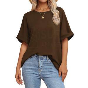 Prix de gros T-shirt d'été respirant uni sur mesure grande taille pour femme, style décontracté dernière tendance - Product Image 1