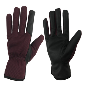Guantes mecánicos de trabajo de maquinista de tela roja Plam de cuero sintético lavable - Product Image 2