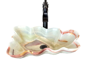 Évier en pierre de marbre naturel, lavabo de conception de marguerite de marbre d'onyx, évier fait main d'onyx - Product Image 4