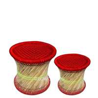 Nouveaux meubles de patio en osier naturel polyvalent Boho Pouf traditionnel os incrustation Console bambou pouf ensemble tabouret tissé à la main