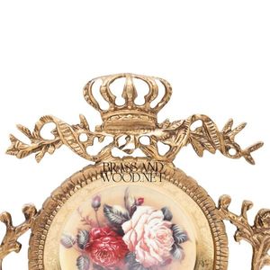 Decoración de pared de latón antiguo diseño real Marco de corona dorada plato de porcelana con ilustraciones florales y frutales elegante clásico - Product Image 2