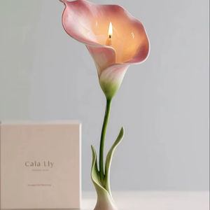 Elegant <b>pink</b> Calla Lily porcelain <b>candle</b> holder. A floral touch. Available at wholesale prices. - Product Image 1